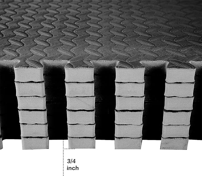 BalanceFrom Puzzle Exercise Mat 3/4' Thick, EVA Interlocking Foam Floor Tiles for Home Gym, Mat for Home Workout Equipment, Floor Padding for Kids, Black, 24 in x 24 in x 3/4 in, 24 Sq Ft - 6 Tiles