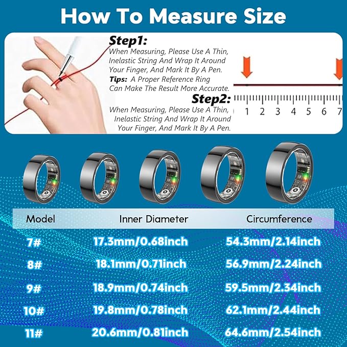 Smart Health Ring for Women Men,Fitness Rings Tracker with Blood Pressure Monitor Heart Rate Blood Oxygen Sleep Monitor IP68 Waterproof Step Counter Calorie Tracker Health Rings for Android iOS Phones