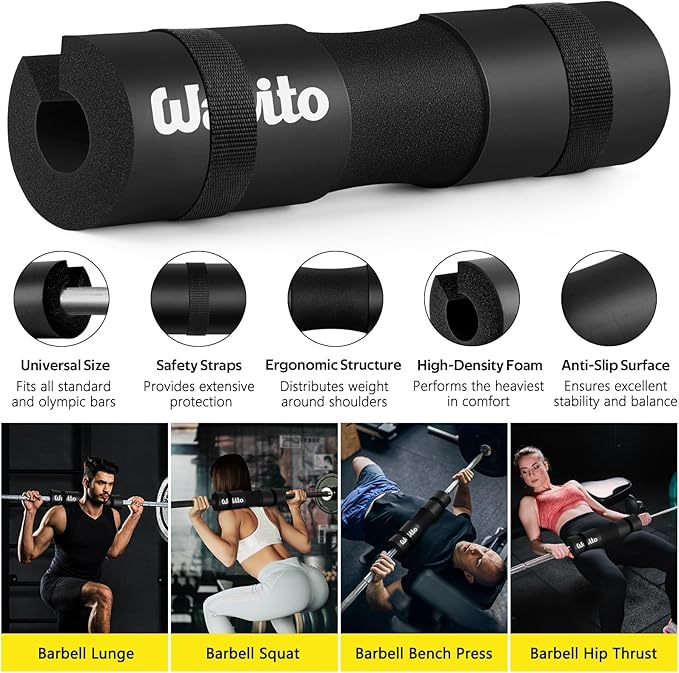 WALITO 8Pcs Barbell Pad Set for Hip Thrust - Squat Pad,Gym Accessories for Women with Bar Bad,Bench Press, with Gym Ankle Straps,Resistance Bands for Working Out,Lifting Strap,Carry Bag