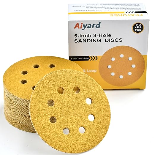 5-Inch 8-Hole Hook and Loop Sanding Discs 80-Grit Random Orbit Sandpaper, 50-Pack