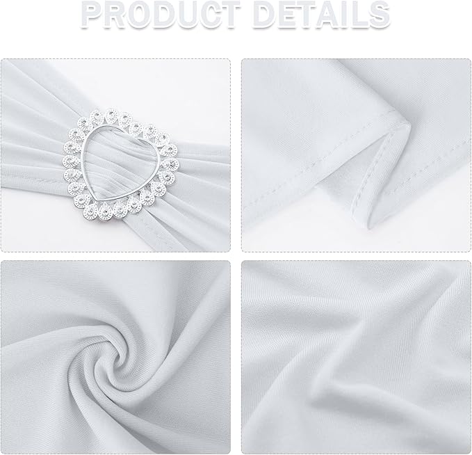 Howhic Pack of 30 Spandex Chair Sashes Bows Stretch Chair Cover Band with Buckle Slider Universal Elastic Chair Ties for Wedding Banquet Party Event Decoration (White)