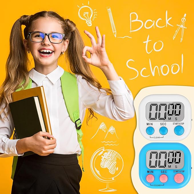 ZILLEEN Classroom Timer for Kids Teachers 4 Pack Digital Timers, Blue & White
