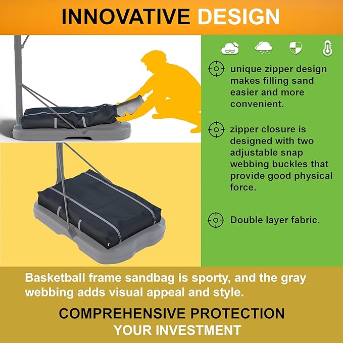 Basketball Hoop Sandbag - Heavy Duty Weighted Bottom Anchor for Basketball Frames - Made of 600D Waterproof And Dustproof oxford fabric, Double Layer Fabric, L 35.4" x W 23.6" x H 5.1", Only Bag.