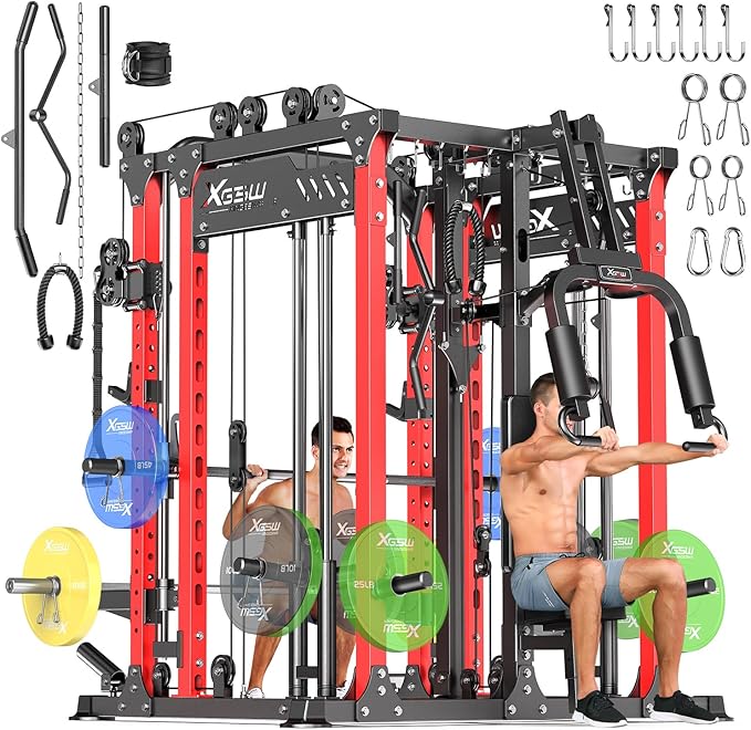 Multi-Purpose Squat Rack,Smith Machine Weight Rack Set with Cable Crossover System, Home Gym Power Racks, Power Racks and Packages