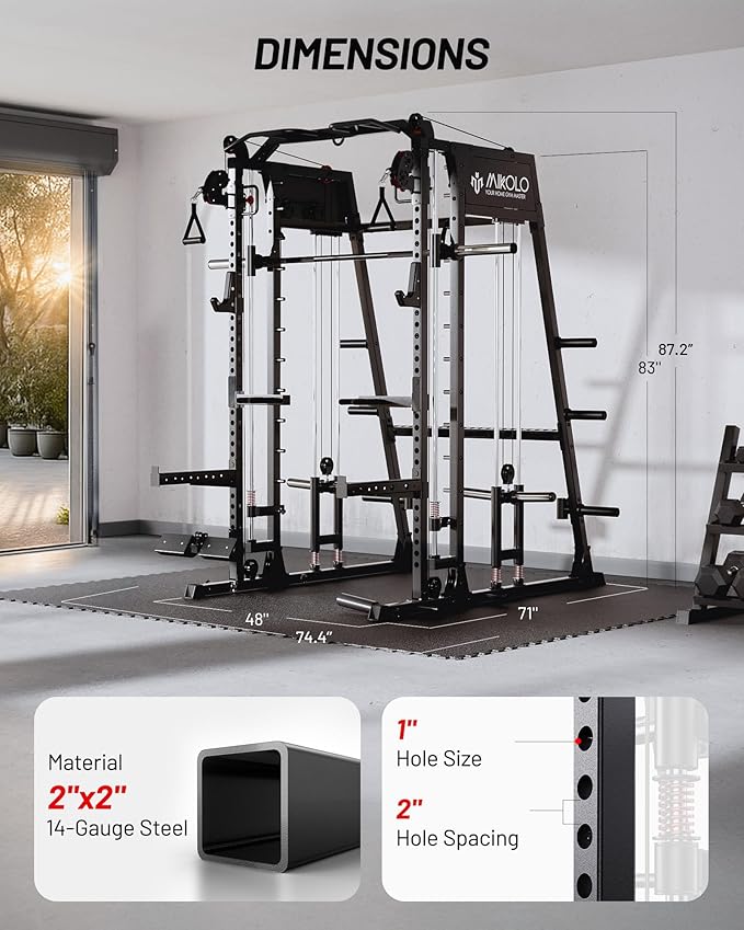 Mikolo M4 2.0 Standard/Ultra/Elite Smith Machine, 2200lbs Squat Rack with LAT-Pull Down System & Cable Crossover Machine, Training Equipment with Leg Hold-Down Attachment