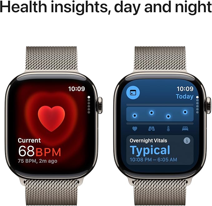Apple Watch Series 10 [GPS + Cellular 46mm] with Natural Titanium Case with Natural Milanese Loop - M/L. Fitness Tracker, ECG App, Always-On Retina Display, Carbon Neutral with AppleCare+ (2 Years)