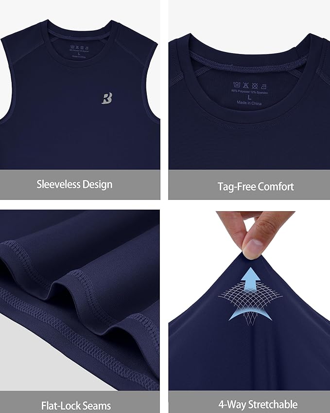 Roadbox Boys Youth Sleeveless Compression Shirt, Quick Dry Kids Football Undershirt, Athletic Soft Tank Tops Sport Basketball
