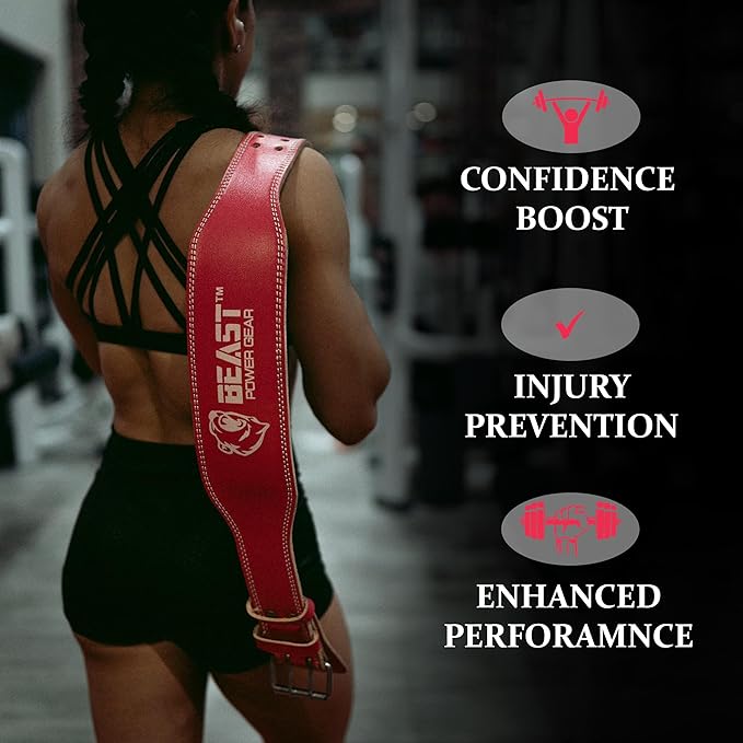 Weight Lifting Belt - 4” Genuine Leather Belts Padded Lower Back Support for Gym Bodybuilding Squat Deadlift Weightlifting Cross Strength Training Men Women Free Wrist Wrap