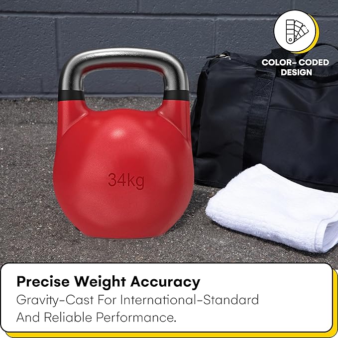 Kettlebell Kings Competition Kettlebells Weight (35mm handle) 8-48 KG | Hand weights Workout Gym Equipment & Strength training sets for Women & Men for Home Gym | Suitable for High Repetition Workouts