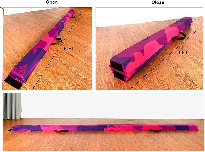 MARFULA 6 FT / 8 FT / 9 FT Folding Gymnastics Beam Foam Balance Floor Beam - Extra Firm - Suede Cover - Anti Slip Bottom with Carry Bag for Kids/Adults Home Use