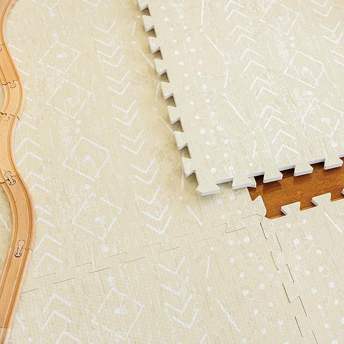 Lillefolk Baby Play Mat for Floor – 8x8ft Beige | Soft Non Toxic Premium EVA Foam Tiles for Tummy Time, Crawling & Playroom – Waterproof for Hard Floors Mat for Babies & Toddlers (16 Tiles)