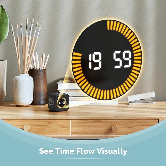 KADAMS Pomodoro Cube Timer Productivity Visual Timer - 5/10/25/50 Min Rotating Countdown (2 Pack Black & White)