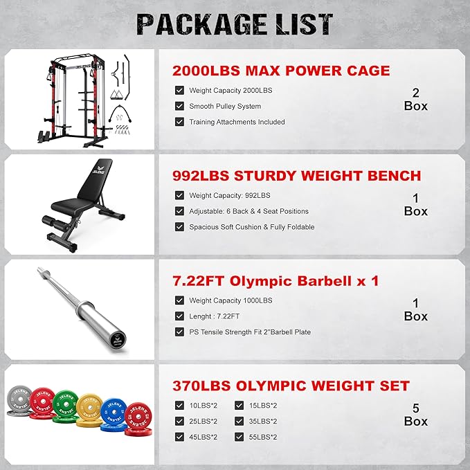 JELENS C21 Power Cage, 2000LBS Multi-Function Power Rack with Independent Dual Pulley System, All-in-One Squat Rack for Cable Crossover, Home Gym Workout Machine