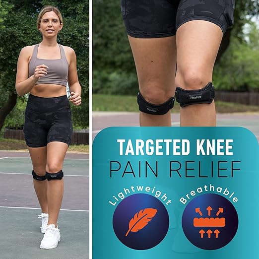 PhysFlex 2 Pack Patella Knee Brace - Knee Support and Pain Relief, Running, Hiking, Basketball, Jumpers Knee, Tendonitis, Adjustable Strap Patellar Tendon Stabilizer (Blue)