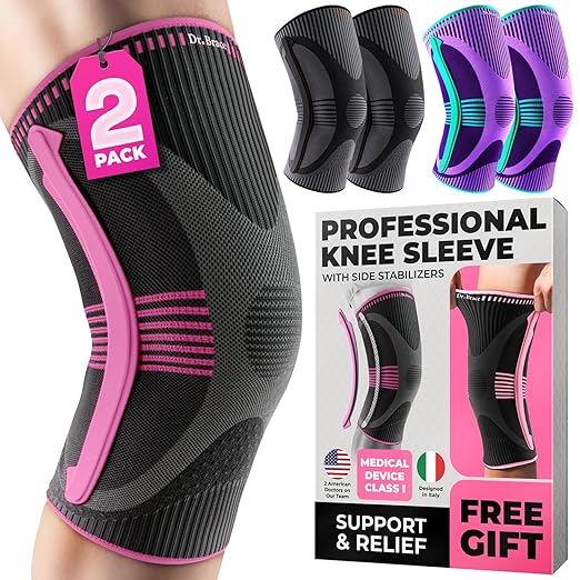 DR. BRACE ELITE Knee Brace with Size Stabilizer (2 Pack) Knee Brace for Women & Men, Workout, Sports, Daily Knee Compression Sleeve for Maximum Knee Pain Support & Fast Recovery (Orion, Large)