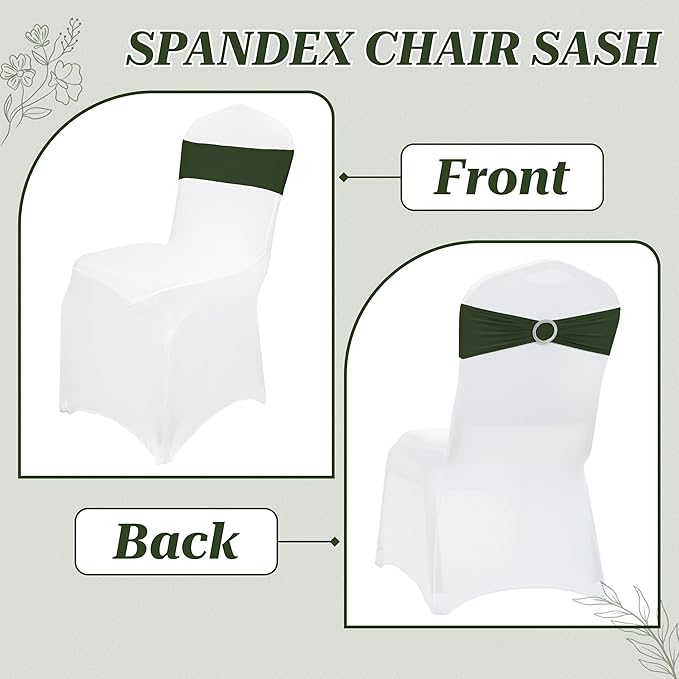 VDS - Olive | Spandex Chair Sashes Bows | 25 PCS | Stretch Elastic Banquet Universal Folding Chair Band Tie with Silver Buckle Slider for Wedding Party Conference Celebration Event Decoration