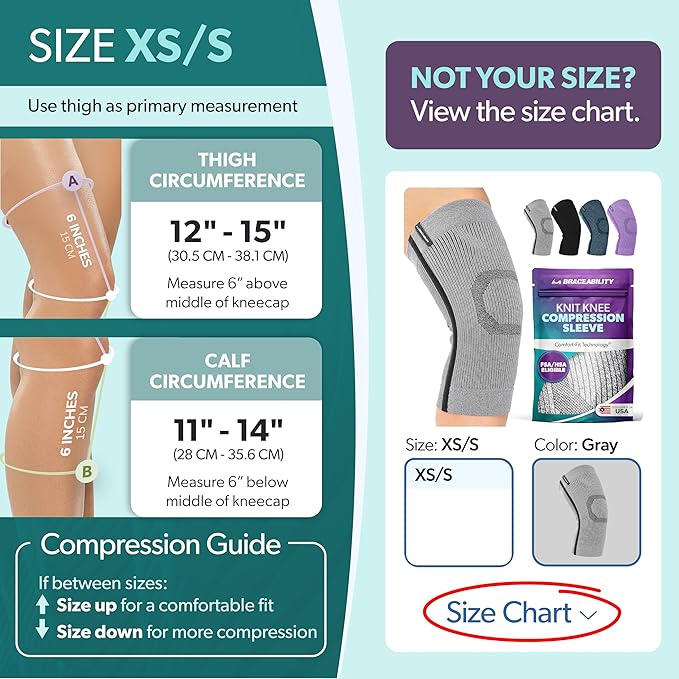 BraceAbility Knee Compression Sleeve - Knit Knee Pain Brace for Men and Women, Arthritis Relief, Meniscus Tear, Running, Workout, Sports, Swelling, Athletic Support for Joint Stability (XS/S Gray)
