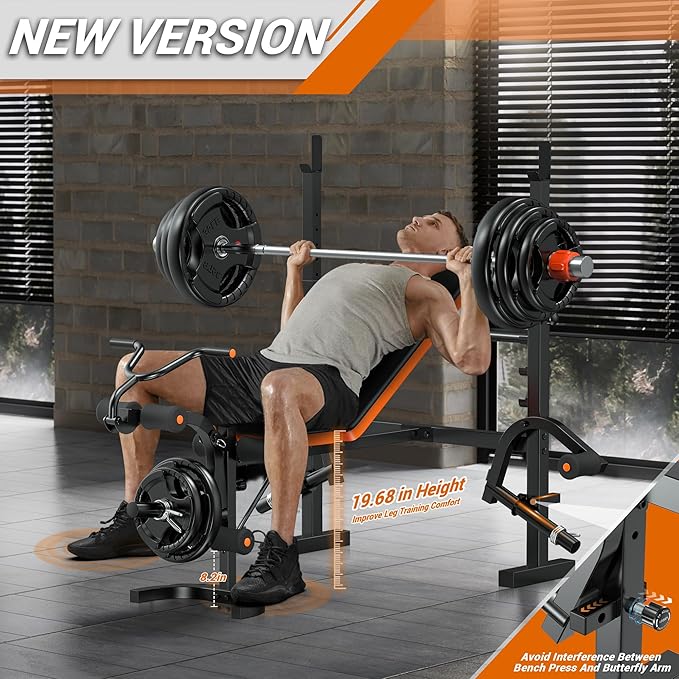 XDDIAS Weight Bench, 770LBS Bench Press Set with Leg Extension, 6 in 1 Olympic Weight Bench for Home Gym, Adjustable Workout Bench with Rack & Preacher Pad, Flat Incline Bench for Weight Lifting