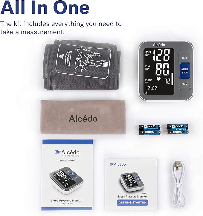 Alcedo Blood Pressure Monitor for Home Use, Automatic Digital BP Machine with Large Cuff for Upper Arm (Black Backlit Screen)