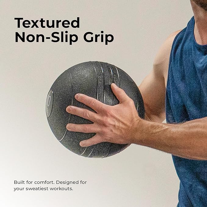 Sunny Health & Fitness Ultra-Durable Slam Ball, Sand Filled No-Bounce Core, Non-Slip Grip – Available in 10–50 lbs