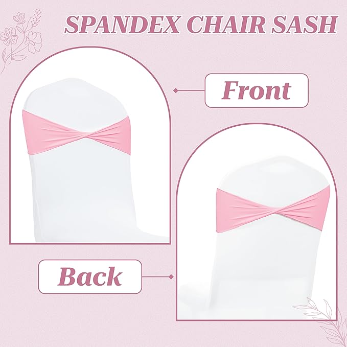 VDS Pack of 25 PCS | Pink | Spandex Chair Sashes Bows Without Buckle | Stretch Elastic Banquet Universal Folding Chair Band Tie with for Wedding Party Conference Celebration Event Decoration