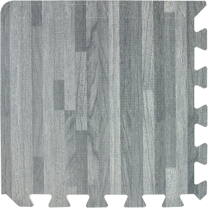 Sorbus Wood Floor Mats Foam Interlocking Mats Each Tile 1 Square Foot 3/8-Inch Thick Puzzle Wood Tiles with Borders – for Home Office Playroom Basement (16 Tiles 16 Sq ft, Wood Grain - Gray)
