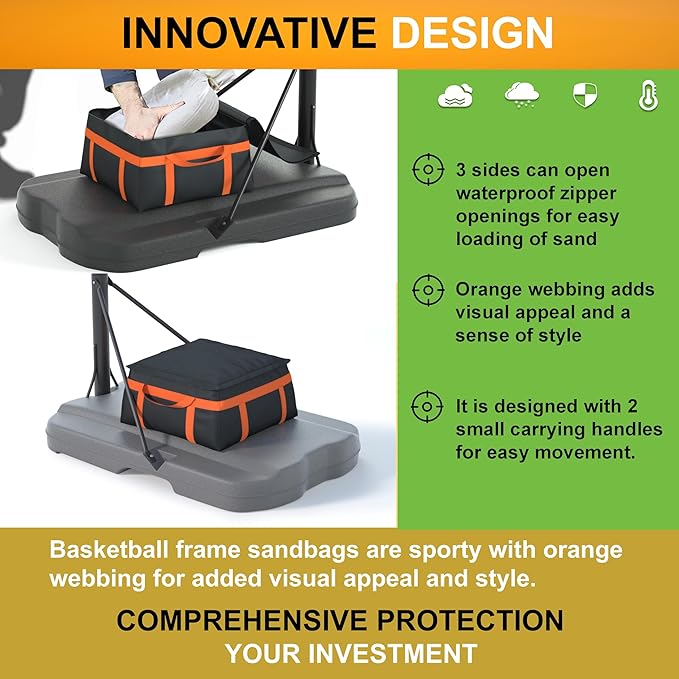 Basketball Hoop Sandbag - Heavy Duty Weighted Bottom Anchor for Basketball Hoops - 600D Oxford Fabric Waterproof Dustproof, Windproof, 17.7" D x 17.7" W x 9" H，Only Bag.