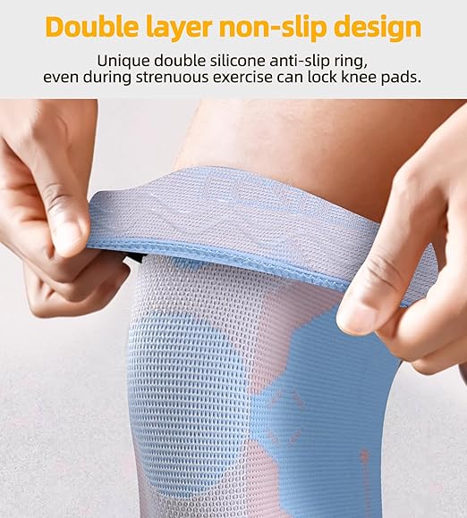 Knee Braces 2-Pack - Compression Sleeves for Men & Women, Knee Pain Relief for Arthritis, Meniscus Tear, Running, Gym, Basketball - Blue L(Check Sizing)