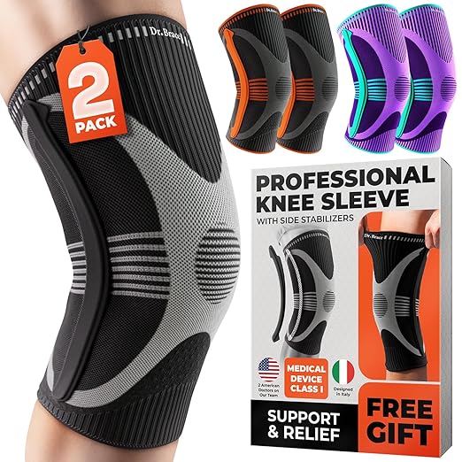 DR. BRACE ELITE Knee Brace with Size Stabilizer (2 Pack) Knee Brace for Women & Men, Workout, Sports, Daily Knee Compression Sleeve for Maximum Knee Pain Support & Fast Recovery (Mercury, XX-Large) 2