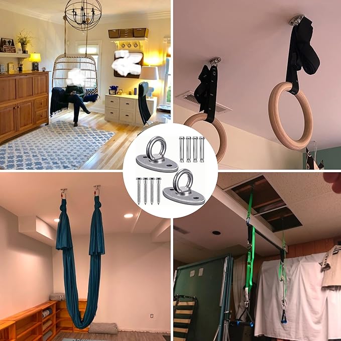 SELEWARE Ceiling Mount Cast Stainless Steel Swing Hanger Wall Anchor Hanging Yoga Swing Hammock Chair Suspension Straps Heavy Bag and More 2 Pcs