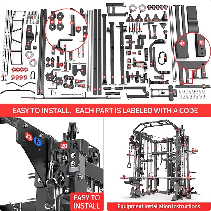 Multi-Purpose Squat Rack,Smith Machine Weight Rack Set with Cable Crossover System, Home Gym Power Racks, Power Racks and Packages