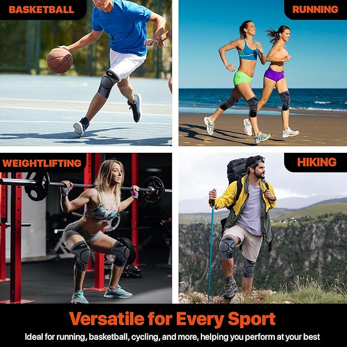 JWW Knee Compression Sleeve 2 Pack for Men and Women, Knee Brace for Knee Pain Relief, Comfortable Support for Running, Workout Sports and Daily Wear, Meniscus, ACL and Arthritis Recovery (Black, L)
