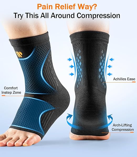 Low-Profile Ankle Braces for Women & Men, Customizable Ankle Compression Sleeve w/Wide Strap, Foot Support Wrap for Plantar Fasciitis Pain Relief, Achilles Tendonitis, Sprain, Black, 1 Pair, M