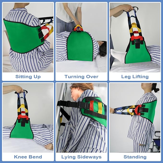 Sling for Seniors, Widened Back Curve Design Transfer Belt for Movement, Transfer Boards for Bedridden Patient, Bed Assist Handle, Back Lift Belt for Patient Care (Green)