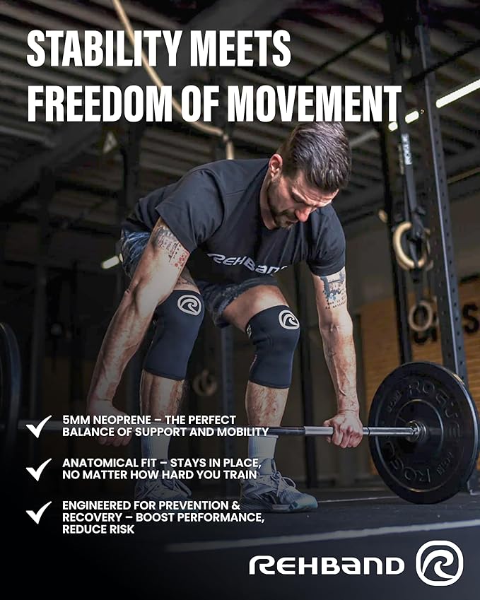 Rehband 5mm Knee Sleeves for Functional Training, Cross-Training & Powerlifting, Weightlifting Knee Support made of Neoprene, Unisex, Colour:Navy - 1 Pair, Size:Large