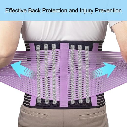 TESETON Back Support Brace Belt for Men & Women, Breathable Lumbar Support Belt, scoliosis back brace, Waist Relax Lower Back Pain & Sciatica Pain Relief with 8 reinforced Bones 02 Purple-XL