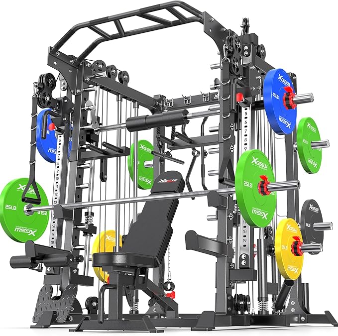 Multi-Purpose Squat Rack,Smith Machine Weight Rack Set with Cable Crossover System, Home Gym Power Racks, Power Racks and Packages