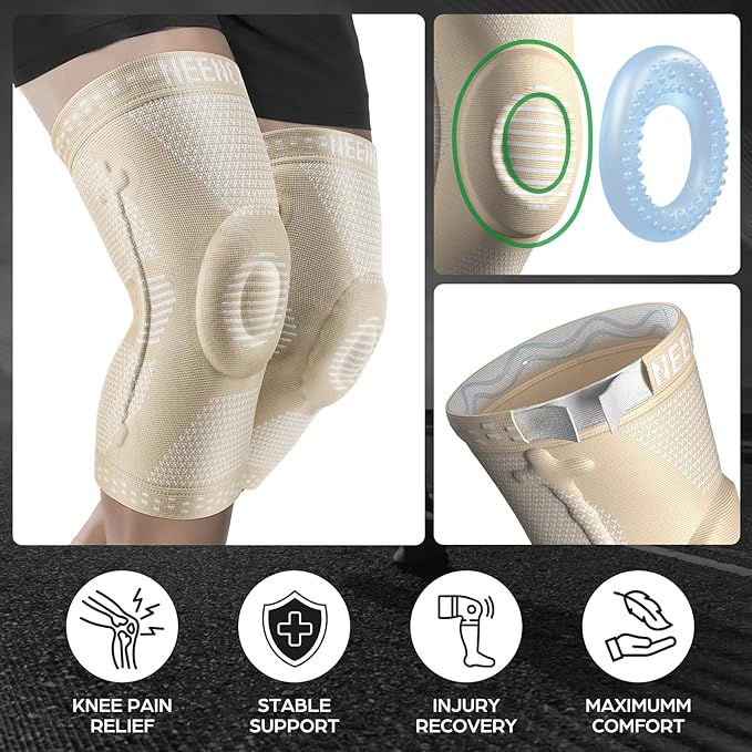 NEENCA Professional Knee Brace for Pain Relief, Medical Knee Support with Patella Pad & Side Stabilizers, Compression Knee Sleeve for Meniscus Tear, ACL, Joint Pain, Runner, Workout (Beige, XXX-Large)