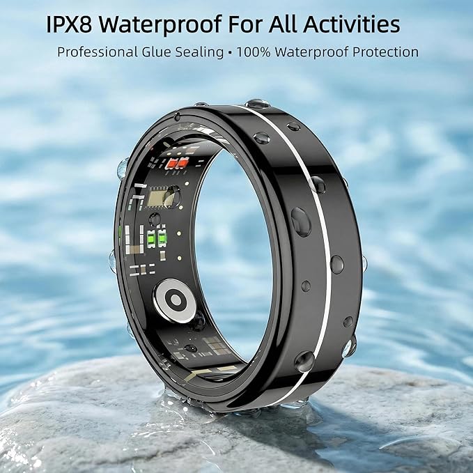 Smart Ring Health Tracker for Women Men, 24/7 Health Monitor(Heart Rate/Blood Oxygen/ HRV/Stress/Sleep Tracker) Waterproof Multisports Fitness Ring with Dedicated APP No Subscription Fee (Black, 11#)