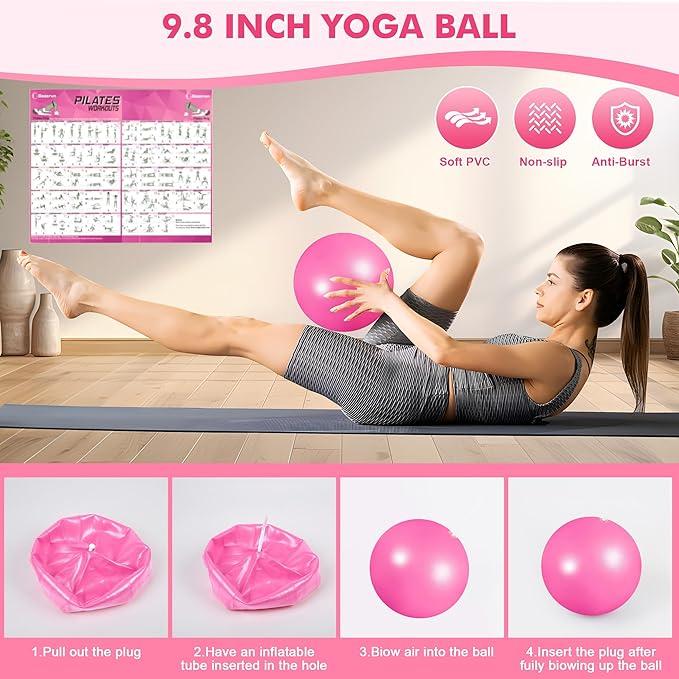 Goocrun Pilates Ring Set Exercise Equipment, with Exercise Resistance Bands Set, Pilates Ball, Sliding Disks. Portable Home Gym - with Fitness Guide Poster