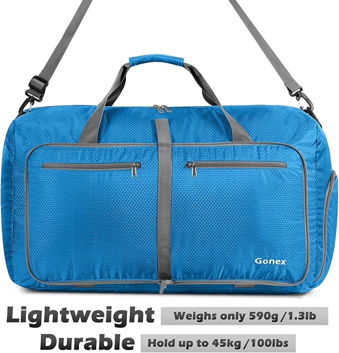 Gonex Large Foldable Travel Duffle Bag with Shoes Compartment, Packable Lightweight Water Repellent Duffel Bag for Camping Gym Weekender Bag