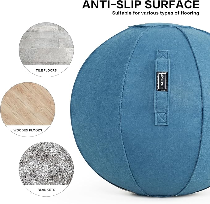 ANC POP Yoga Ball Exercise Ball, Anti Slip Stability Ball Chair, 25” Heavy Duty Large Gym Ball for Fitness, Balance and Core Workout with Cover, Easy Clean