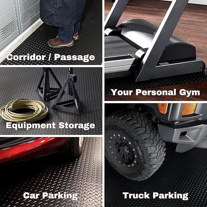 3mm Thin Diamond-Plate Rubber Flooring Roll, 4ft x 2ft Heavy Duty Waterproof Anti-Slip Mat, Easy to Clean & Install Floor Protector for Gym, Garage, Basement