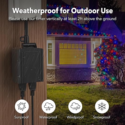 BN-LINK 24 Hour Heavy Duty Mechanical Timer, Outdoor Timer Outlet Waterproof with 30 Minutes Intervals, 2 Grounded Outlets for Christmas Lights Pool Pump,15A 1/2HP, ETL Listed（2 Pack）