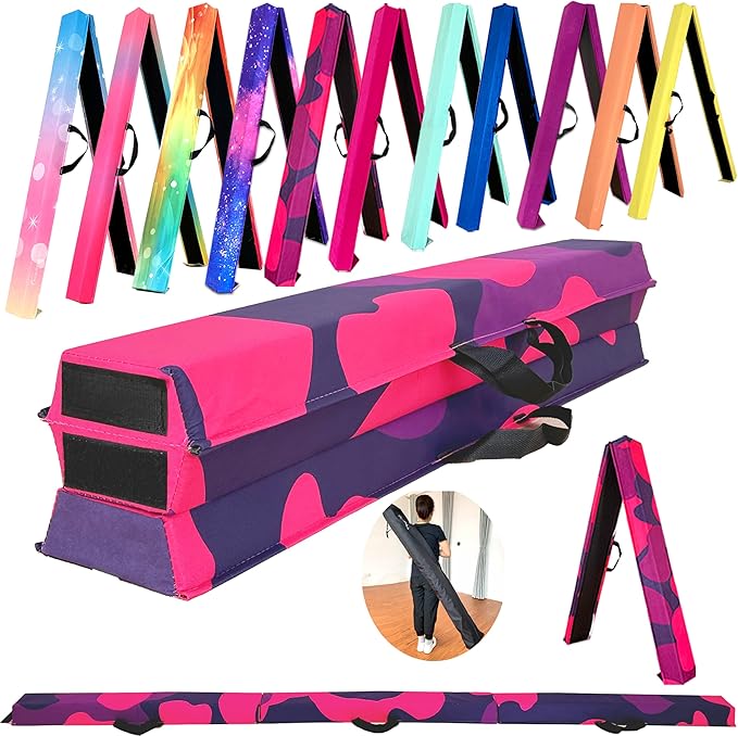 MARFULA 6 FT / 8 FT / 9 FT Folding Gymnastics Beam Foam Balance Floor Beam - Extra Firm - Suede Cover - Anti Slip Bottom with Carry Bag for Kids/Adults Home Use