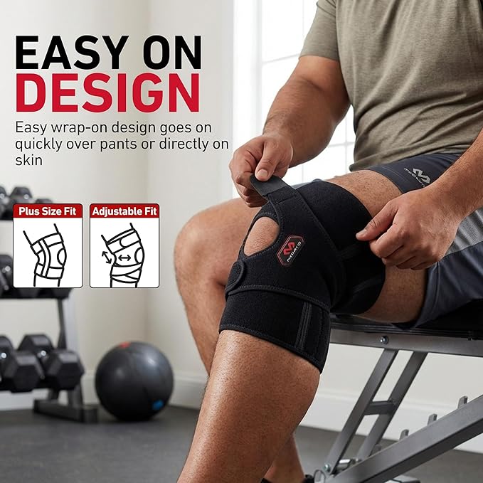 McDavid VOW Plus Size Knee Brace with Stays – Adjustable Over-Wrap Knee Support for Large Legs, Spring Steel Stays for Lateral Stability, Compression Knee Wrap for Men & Women Black