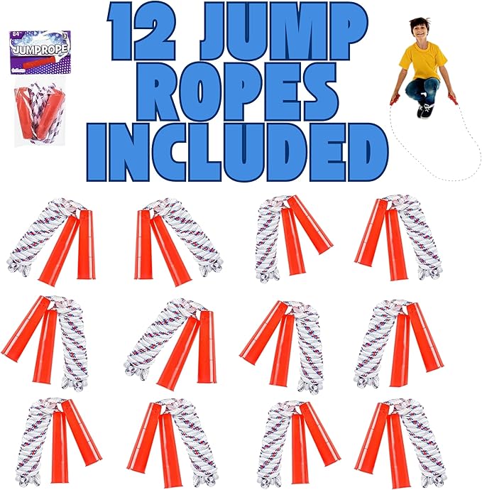 ArtCreativity 84 Inch Nylon Ropes for Kids - Pack of 12 - Durable Jump Ropes with Plastic Handles - Healthy Indoor and Outdoor Activity, Classroom Gifts, Party Favors, Gifts for Boys and Girls