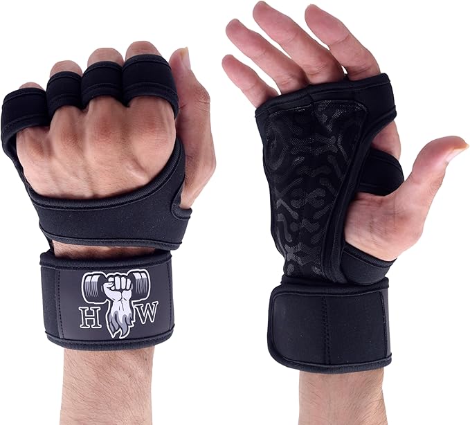 HW Weight Lifting Gloves for Men & Women – Gym Workout Gloves with Wrist Support, Full Palm Protection & Grip – Breathable Gloves for Crossfit, Training, Fitness & Strength Workouts