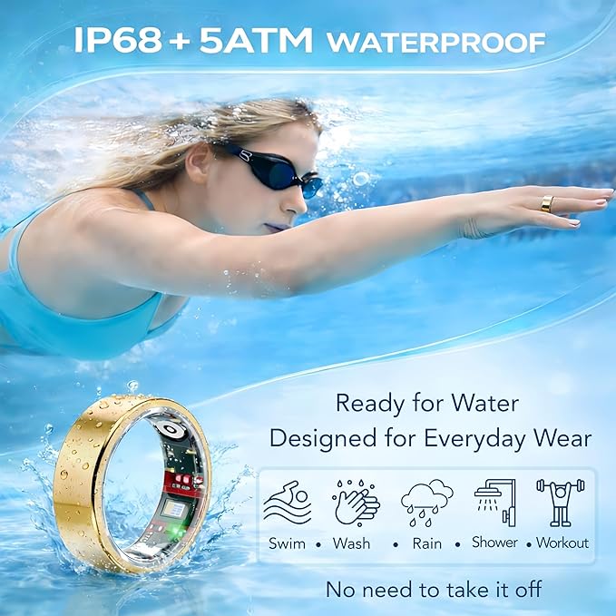 Smart Ring Health & Fitness Tracker for Men & Women – Sleep, Heart Rate & SpO₂ Monitoring, Stress & Activity Tracking, Women’s Health Support, 180+ Sports Modes, IP68 Waterproof, No Subscription Fee