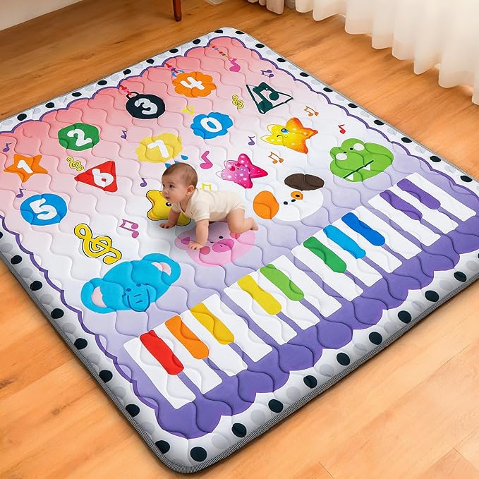 RONGFA Baby Play Mat for Floor, 71'' x 59'' Thicken Foam Soft Padded Playmat for Baby, Playpen Mat for Toddlers Infant Kids, Machine Washable, Non-slip Bottom Safe for Crawling (Piano)
